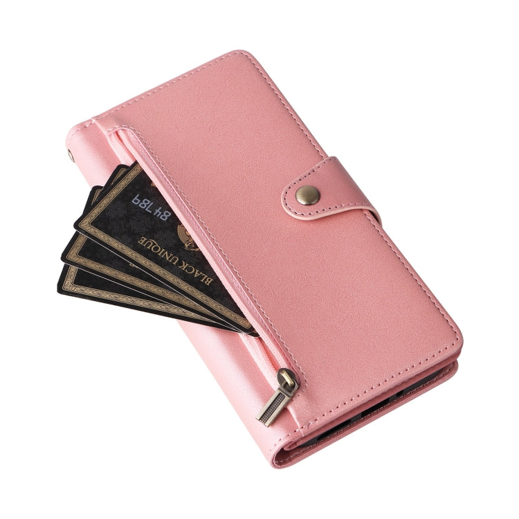 For Google Pixel 9 Pro Rivet Buckle 9 Cards Three Fold Leather Phone Case(Rose Gold) - Google Cases by buy2fix | Online Shopping UK | buy2fix