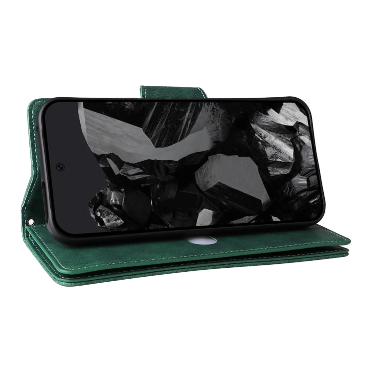 For Google Pixel 9 Pro Rivet Buckle 9 Cards Three Fold Leather Phone Case(Green) - Google Cases by buy2fix | Online Shopping UK | buy2fix