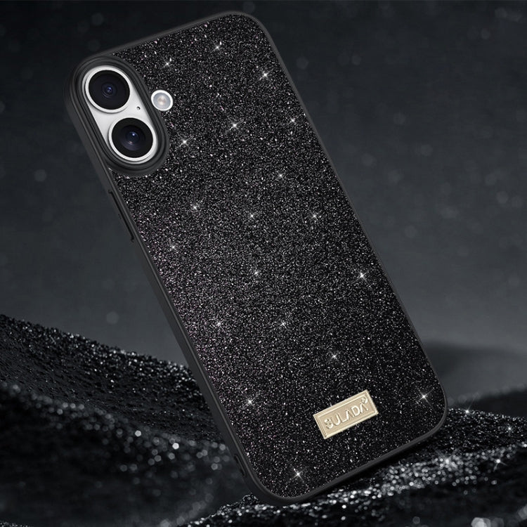 For iPhone 16 Plus SULADA Glittery PC Hybrid TPU Handmade Leather Phone Case(Black) - iPhone 16 Plus Cases by SULADA | Online Shopping UK | buy2fix