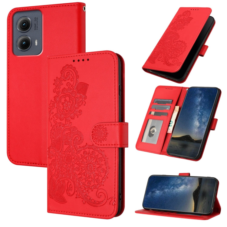 For Motorola Edge 5G 2024 Datura Flower Embossed Flip Leather Phone Case(Red) - Motorola Cases by buy2fix | Online Shopping UK | buy2fix