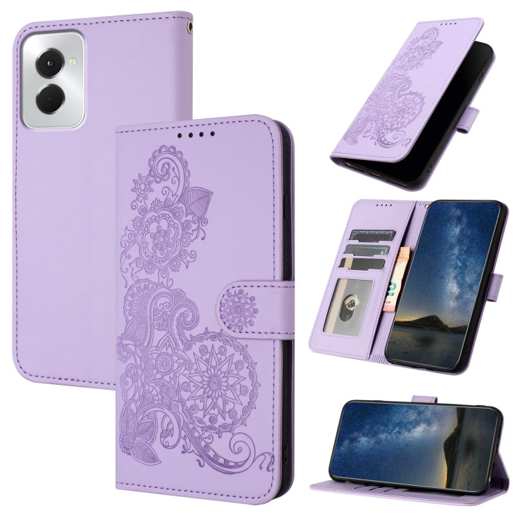 For Motorola Moto G Power 5G 2024 Datura Flower Embossed Flip Leather Phone Case(Purple) - Motorola Cases by buy2fix | Online Shopping UK | buy2fix