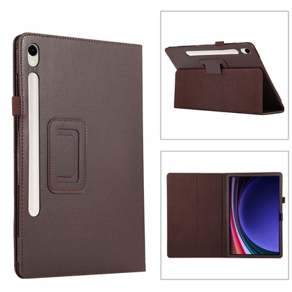 For Samsung Galaxy Tab S9 Litchi Texture Leather Tablet Case with Holder(Brown) - Other Galaxy Tab PC by buy2fix | Online Shopping UK | buy2fix