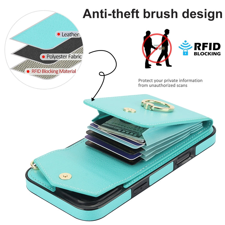 For iPhone 16 Pro Max Ring Holder RFID Card Slot Phone Case(Mint Green) - iPhone 16 Pro Max Cases by buy2fix | Online Shopping UK | buy2fix