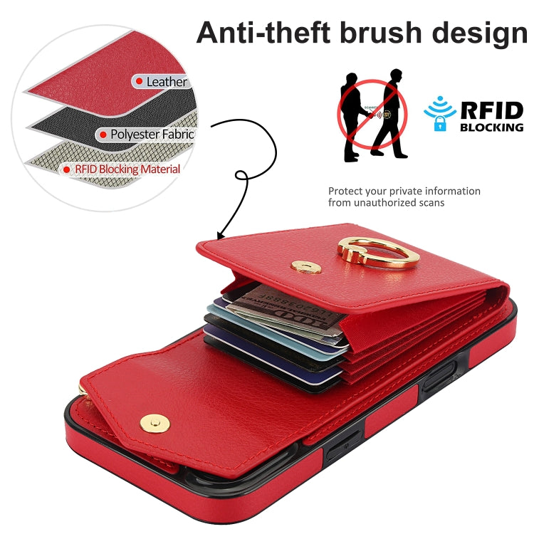 For iPhone 16 Plus Ring Holder RFID Card Slot Phone Case(Red) - iPhone 16 Plus Cases by buy2fix | Online Shopping UK | buy2fix