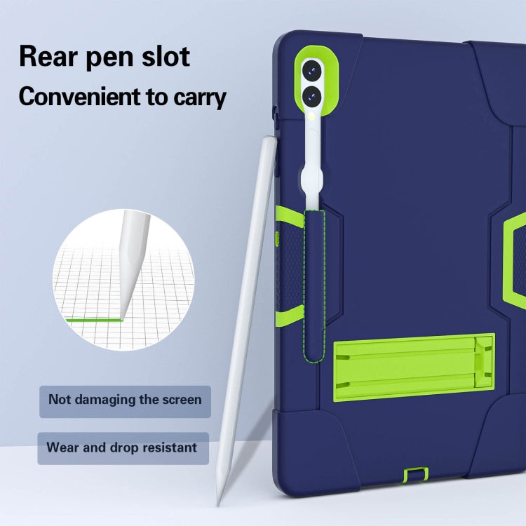 For Samsung Galaxy Tab S9+ Contrast Color Silicone PC Tablet Case with Holder(Navy Blue + Green) - Galaxy Tab S9+ Cases by buy2fix | Online Shopping UK | buy2fix