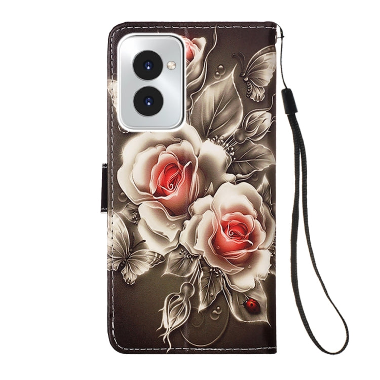 For Motorola Moto G Power 5G 2024 Colored Drawing Pattern Plain Weave Leather Phone Case(Roses On Black) - Motorola Cases by buy2fix | Online Shopping UK | buy2fix