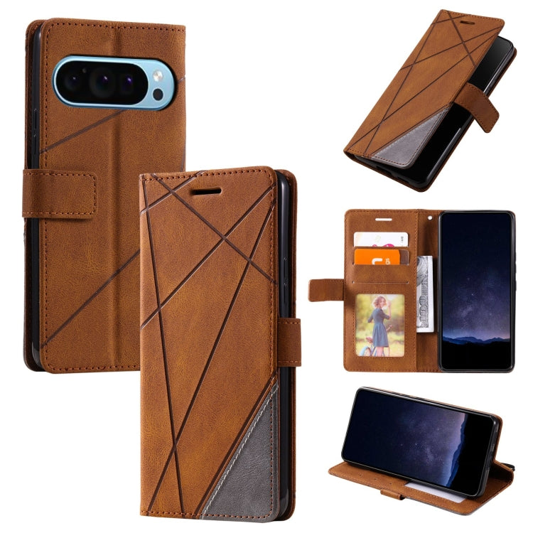 For Google Pixel 9 Pro Skin Feel Splicing Leather Phone Case(Brown) - Google Cases by buy2fix | Online Shopping UK | buy2fix