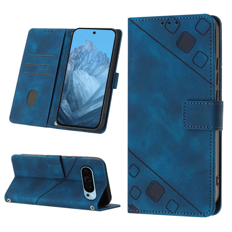 For Google Pixel 9 / 9 Pro Skin-feel Embossed Leather Phone Case(Blue) - Google Cases by buy2fix | Online Shopping UK | buy2fix