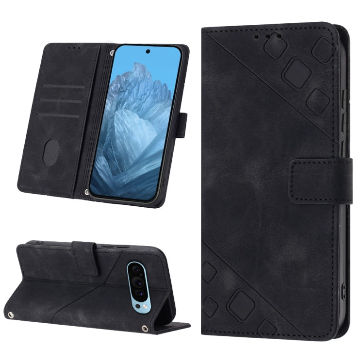 For Google Pixel 9 / 9 Pro Skin-feel Embossed Leather Phone Case(Black) - Google Cases by buy2fix | Online Shopping UK | buy2fix