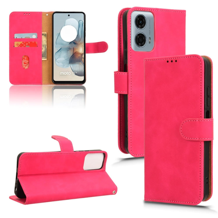 For Motorola Moto G Power 5G 2024 Skin Feel Magnetic Flip Leather Phone Case(Rose Red) - Motorola Cases by buy2fix | Online Shopping UK | buy2fix