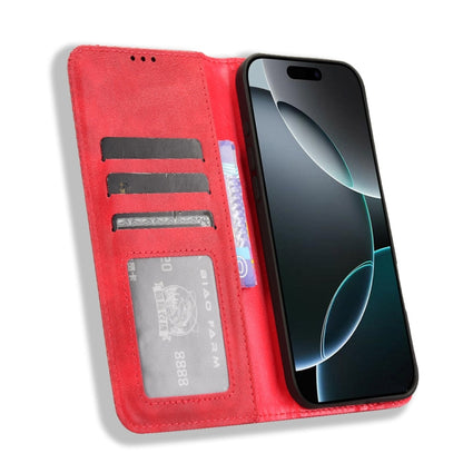 For iPhone 16 Pro Max Magnetic Buckle Retro Texture Leather Phone Case(Red) - iPhone 16 Pro Max Cases by buy2fix | Online Shopping UK | buy2fix