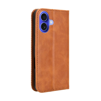 For iPhone 16 Plus Magnetic Buckle Retro Texture Leather Phone Case(Brown) - iPhone 16 Plus Cases by buy2fix | Online Shopping UK | buy2fix