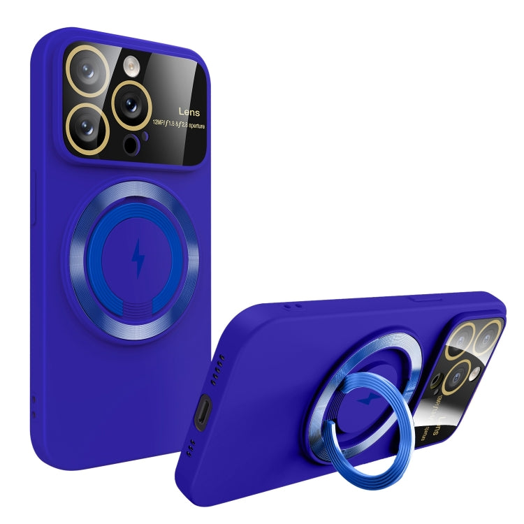 For iPhone 15 Pro Large Window MagSafe Magnetic Holder Phone Case(Klein Blue) - iPhone 15 Pro Cases by buy2fix | Online Shopping UK | buy2fix