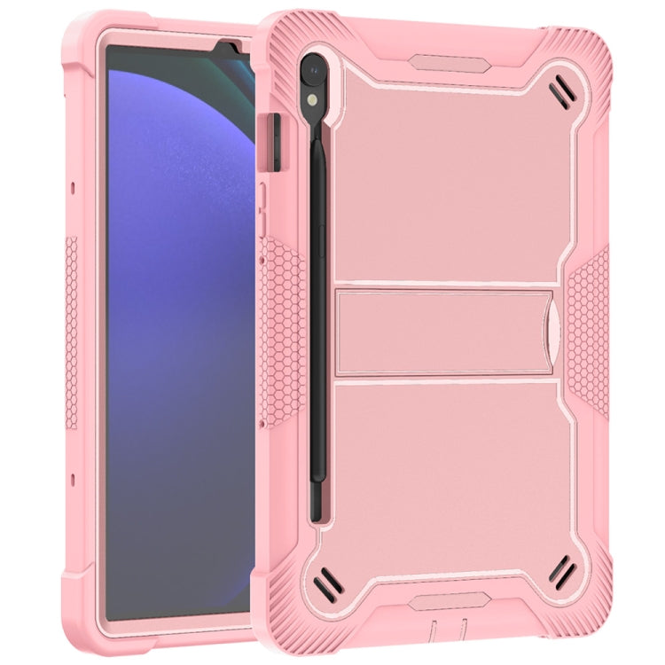 For Samsung Galaxy Tab S9 Shockproof Silicone Hybrid PC Tablet Case with Holder(Rose Gold) - Galaxy Tab S9 Cases by buy2fix | Online Shopping UK | buy2fix