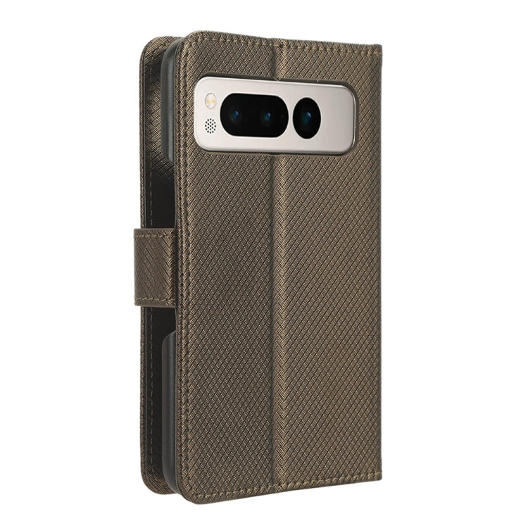 For Google Pixel Fold Diamond Texture Leather Phone Case(Brown) - Google Cases by buy2fix | Online Shopping UK | buy2fix