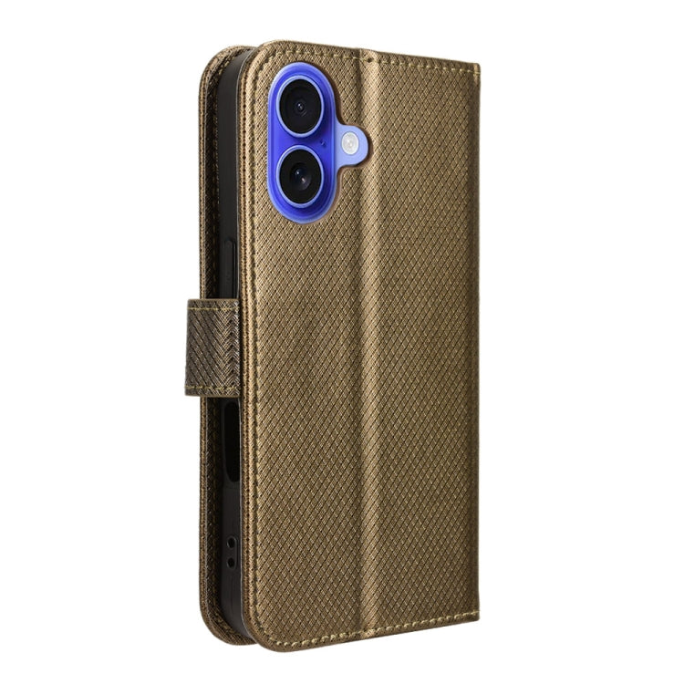 For iPhone 16 Plus Diamond Texture Leather Phone Case(Brown) - iPhone 16 Plus Cases by buy2fix | Online Shopping UK | buy2fix