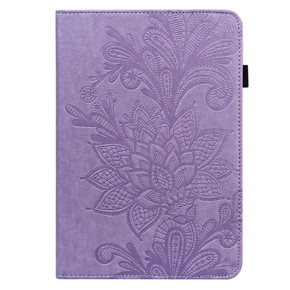 For Samsung Galaxy Tab S9 Lace Flower Embossing Pattern PU Tablet Case(Purple) - Galaxy Tab S9 Cases by buy2fix | Online Shopping UK | buy2fix