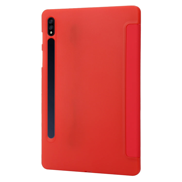 For Samsung Galaxy Tab S9+ 3-Fold Holder Silicone Leather Tablet Case(Red) - Galaxy Tab S9+ Cases by buy2fix | Online Shopping UK | buy2fix