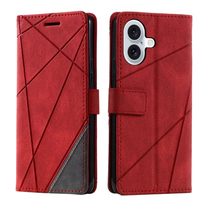 For iPhone 16 Plus Skin Feel Splicing Leather Phone Case(Red) - iPhone 16 Plus Cases by buy2fix | Online Shopping UK | buy2fix