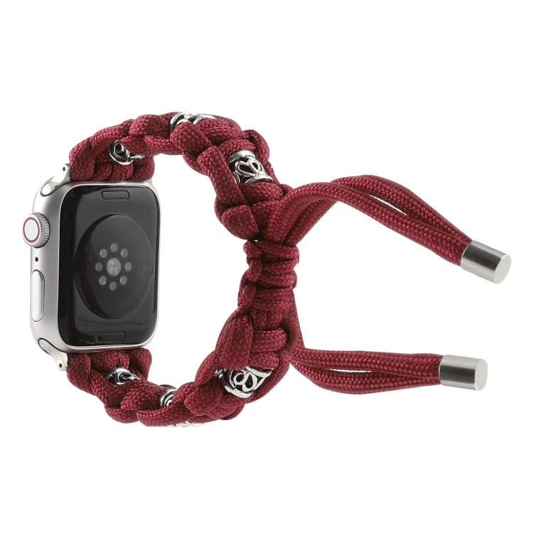 For Apple Watch Ultra 2 49mm Silk Silver Beads Braided Watch Band(Wine Red) - Watch Bands by buy2fix | Online Shopping UK | buy2fix