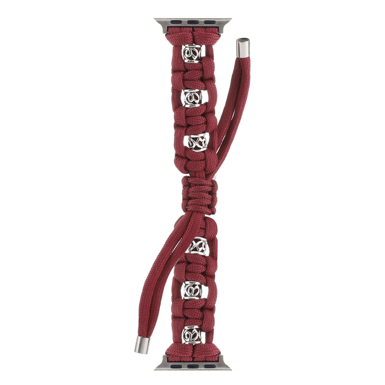 For Apple Watch Ultra 49mm Silk Silver Beads Braided Watch Band(Wine Red) - Watch Bands by buy2fix | Online Shopping UK | buy2fix