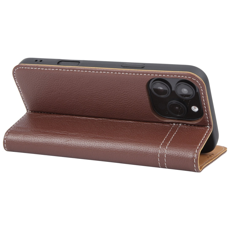 For iPhone 16 Pro Max GEBEI Top-grain Horizontal Flip Leather Phone Case(Brown) - iPhone 16 Pro Max Cases by GEBEI | Online Shopping UK | buy2fix