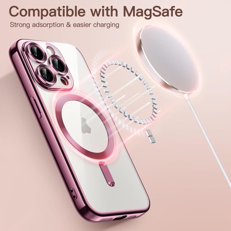 For iPhone 15 Pro Magsafe Magnetic Transparent Electroplated TPU Phone Case(Pink) - iPhone 15 Pro Cases by buy2fix | Online Shopping UK | buy2fix