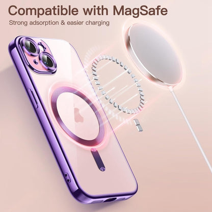 For iPhone 14 Magsafe Magnetic Transparent Electroplated TPU Phone Case(Purple) - iPhone 14 Cases by buy2fix | Online Shopping UK | buy2fix