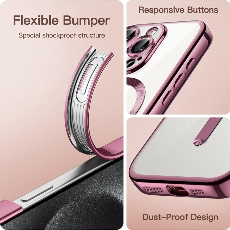 For iPhone 16 Pro Max Transparent Electroplated Magsafe Magnetic TPU Phone Case(Pink) - iPhone 16 Pro Max Cases by buy2fix | Online Shopping UK | buy2fix