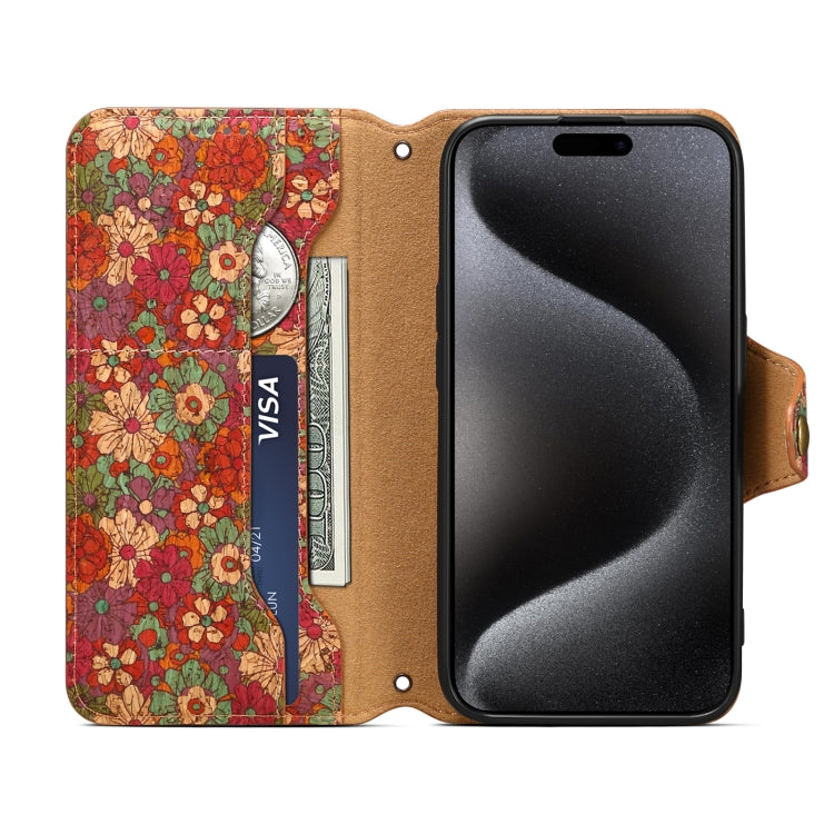 For iPhone 16 Pro Max Denior Flower Language Series Cork Fabric Oil Edge Leather Phone Case(Summer) - iPhone 16 Pro Max Cases by Denior | Online Shopping UK | buy2fix