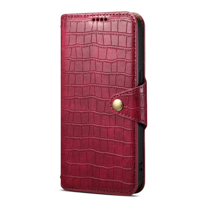 For iPhone 16 Denior Crocodile Texture Oil Edge Leather Phone Case(Rose Red) - iPhone 16 Cases by Denior | Online Shopping UK | buy2fix