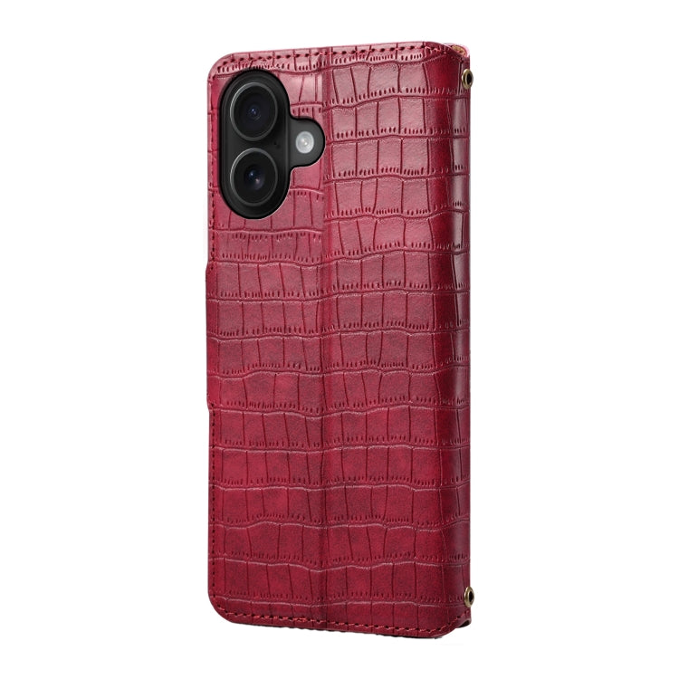 For iPhone 16 Denior Crocodile Texture Oil Edge Leather Phone Case(Rose Red) - iPhone 16 Cases by Denior | Online Shopping UK | buy2fix