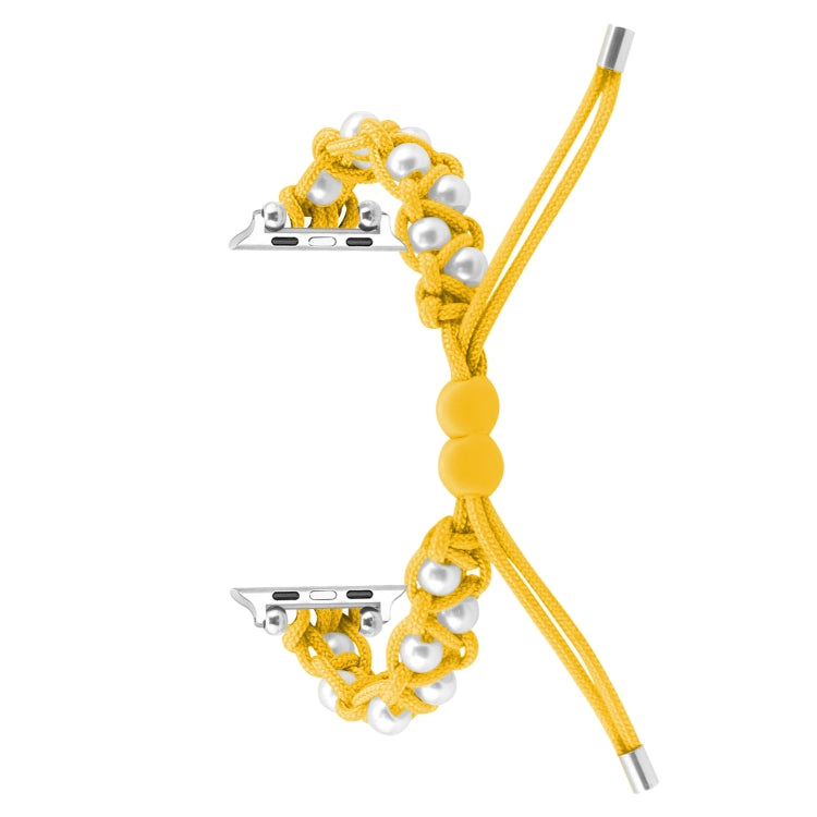 For Apple Watch Ultra 2 49mm Paracord Gypsophila Beads Drawstring Braided Watch Band(Yellow) - Watch Bands by buy2fix | Online Shopping UK | buy2fix