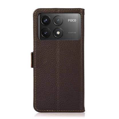 For Xiaomi Redmi K70 Pro KHAZNEH Side-Magnetic Litchi Genuine Leather RFID Phone Case(Brown) - K70 Pro Cases by buy2fix | Online Shopping UK | buy2fix