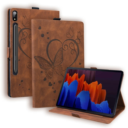 For Samsung Galaxy Tab S9 FE Love Butterfly Embossed Leather Tablet Case(Brown) - Other Galaxy Tab PC by buy2fix | Online Shopping UK | buy2fix