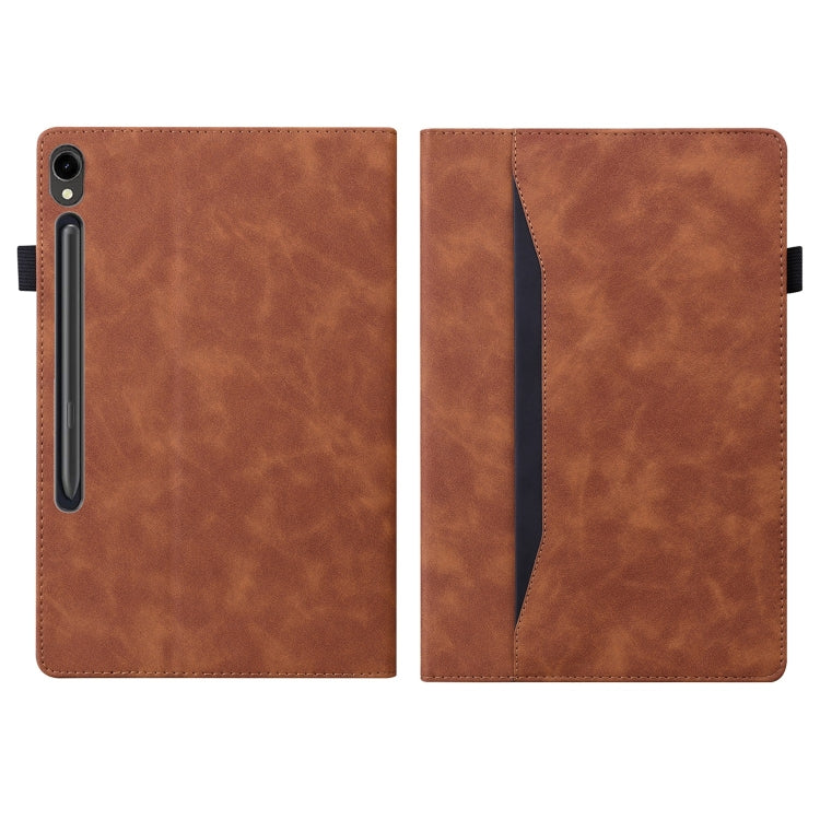 For Samsung Galaxy Tab S9 FE Splicing Shockproof Leather Tablet Case(Brown) - Galaxy Tab S9 FE by buy2fix | Online Shopping UK | buy2fix