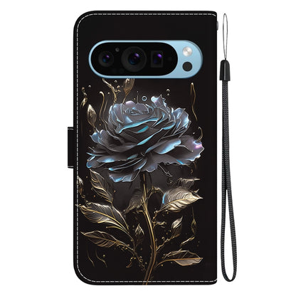 For Google Pixel 9 Pro Crystal Texture Colored Drawing Leather Phone Case(Black Rose) - Google Cases by buy2fix | Online Shopping UK | buy2fix