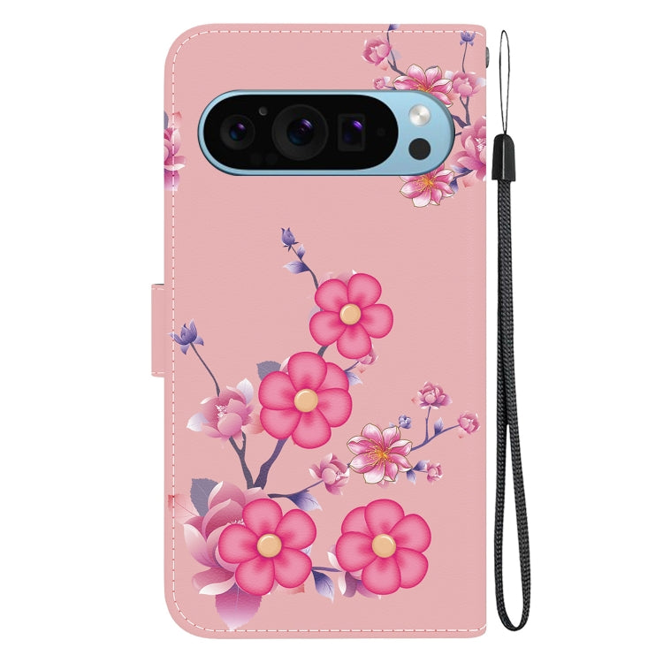 For Google Pixel 9 Pro Crystal Texture Colored Drawing Leather Phone Case(Cherry Blossoms) - Google Cases by buy2fix | Online Shopping UK | buy2fix