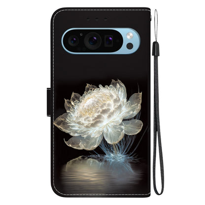 For Google Pixel 9 Crystal Texture Colored Drawing Leather Phone Case(Crystal Peony) - Google Cases by buy2fix | Online Shopping UK | buy2fix