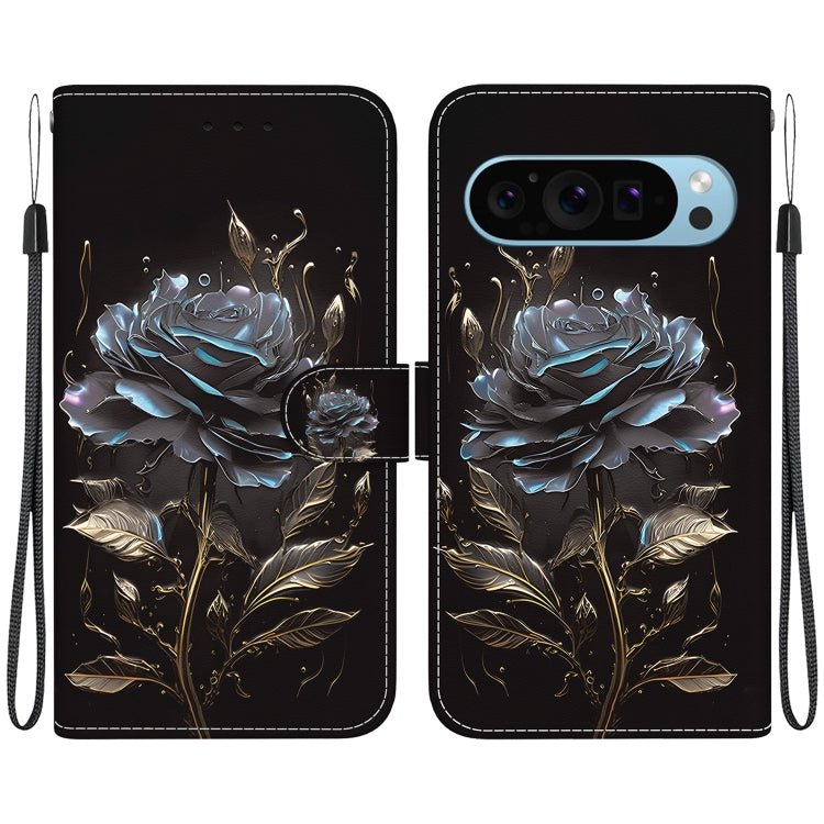 For Google Pixel 9 Crystal Texture Colored Drawing Leather Phone Case(Black Rose) - Google Cases by buy2fix | Online Shopping UK | buy2fix