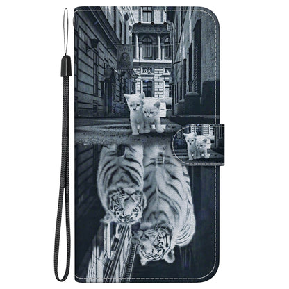 For Google Pixel 9 Crystal Texture Colored Drawing Leather Phone Case(Cat Tiger Reflection) - Google Cases by buy2fix | Online Shopping UK | buy2fix