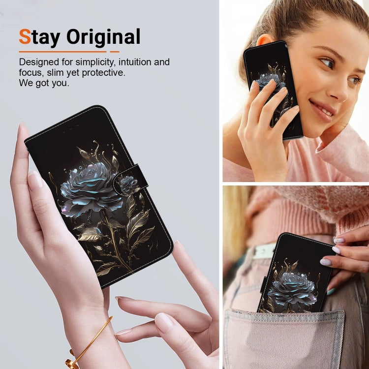 For iPhone 16 Pro Crystal Texture Colored Drawing Leather Phone Case(Black Rose) - iPhone 16 Pro Cases by buy2fix | Online Shopping UK | buy2fix