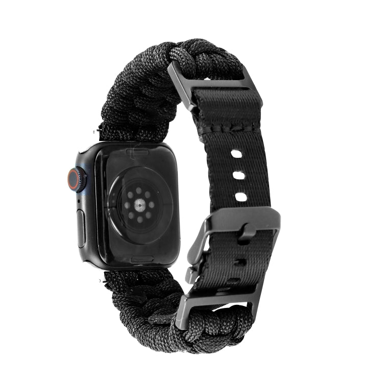 For Apple Watch Ultra 49mm Paracord Plain Braided Webbing Buckle Watch Band(Black) - Watch Bands by buy2fix | Online Shopping UK | buy2fix