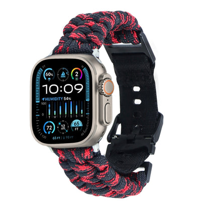 For Apple Watch Ultra 49mm Paracord Plain Braided Webbing Buckle Watch Band(Black Red) - Watch Bands by buy2fix | Online Shopping UK | buy2fix