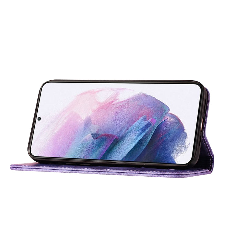 For Samsung Galaxy S22 5G Butterfly Cat Embossing Flip Leather Phone Case(Purple) - Galaxy S22 5G Cases by buy2fix | Online Shopping UK | buy2fix