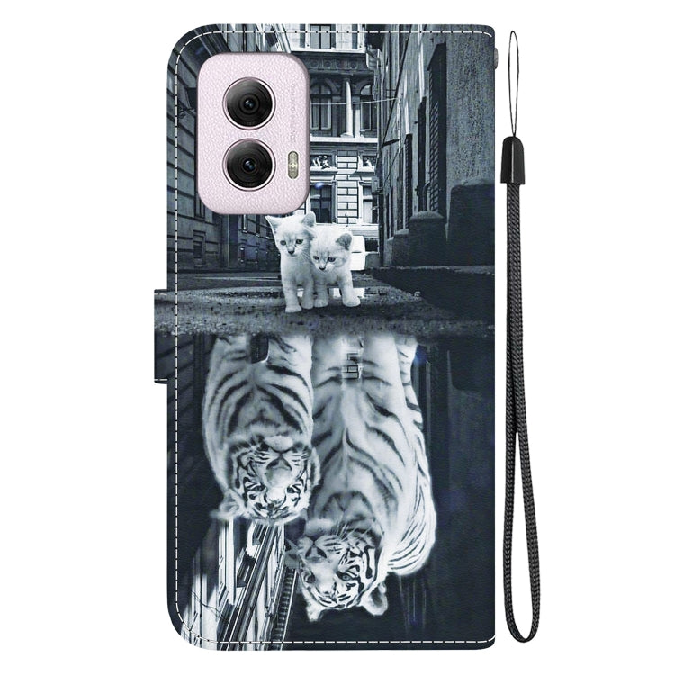 For Motorola Moto G Power 5G 2024 Crystal Texture Colored Drawing Leather Phone Case(Cat Tiger Reflection) - Motorola Cases by buy2fix | Online Shopping UK | buy2fix