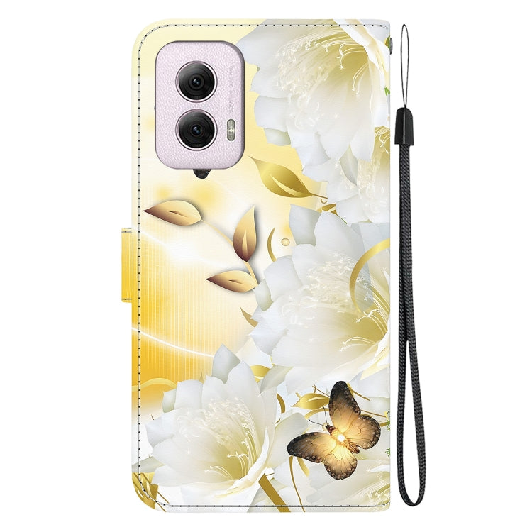 For Motorola Moto G Power 5G 2024 Crystal Texture Colored Drawing Leather Phone Case(Gold Butterfly Epiphyllum) - Motorola Cases by buy2fix | Online Shopping UK | buy2fix