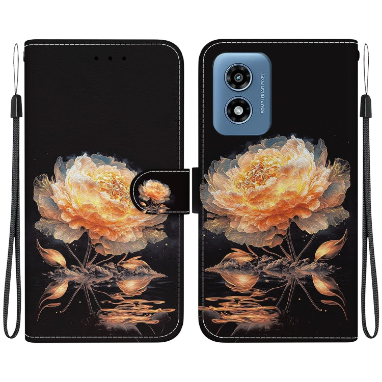 For Motorola Moto G Play 4G 2024 Crystal Texture Colored Drawing Leather Phone Case(Gold Peony) - Motorola Cases by buy2fix | Online Shopping UK | buy2fix