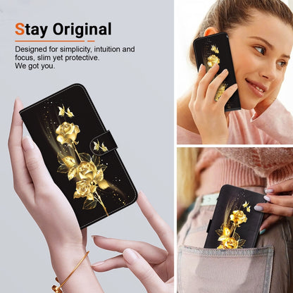 For Motorola Moto G Play 4G 2024 Crystal Texture Colored Drawing Leather Phone Case(Gold Butterfly Rose) - Motorola Cases by buy2fix | Online Shopping UK | buy2fix