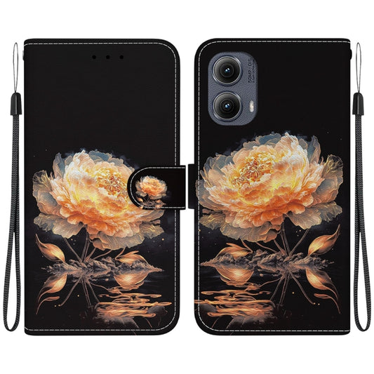 For Motorola Edge 2024 Crystal Texture Colored Drawing Leather Phone Case(Gold Peony) - Motorola Cases by buy2fix | Online Shopping UK | buy2fix